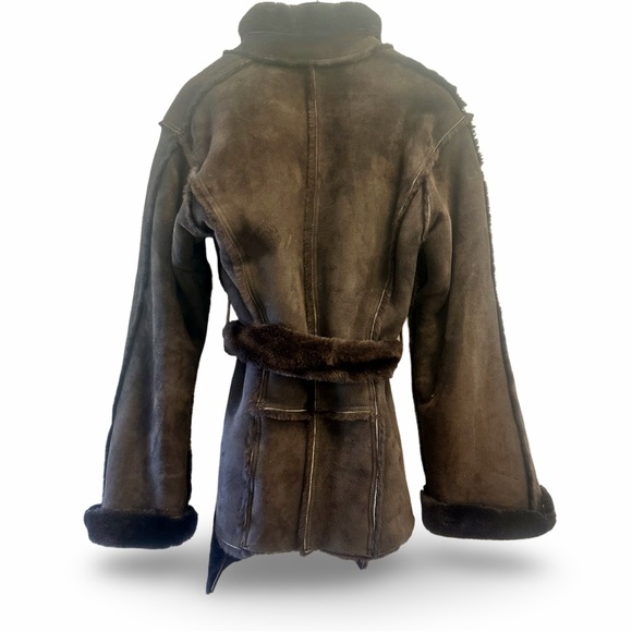 CLAUDE MONTANA Brown Shearling Fur Trimmed Coat - Picture 3 of 5